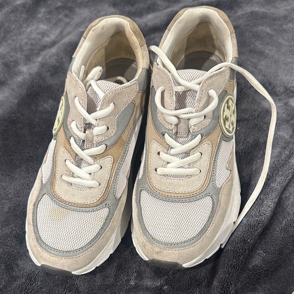 Tory Burch Beige and Gray Sneakers